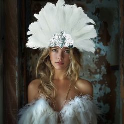 White Feather Statement Headpiece
