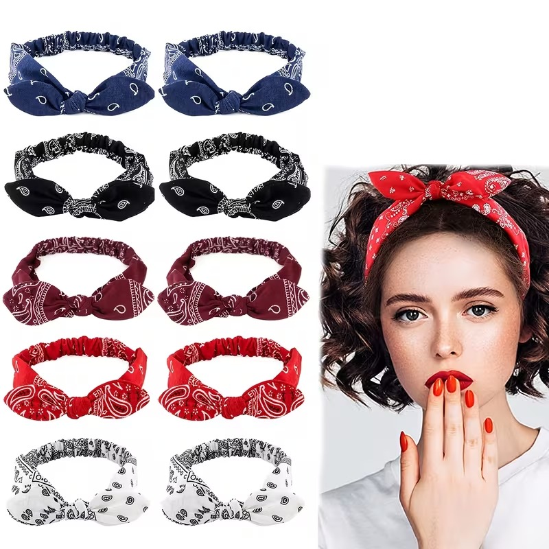 10-Piece Vintage Paisley Bow Headband