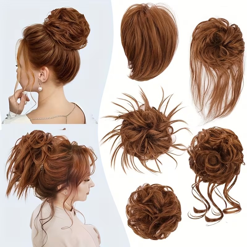 5 Pcs Auburn Brown Messy Bun Hair Tie