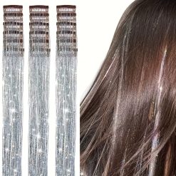 18 Pcs Silver Clip-In Hair Tinsel Extension