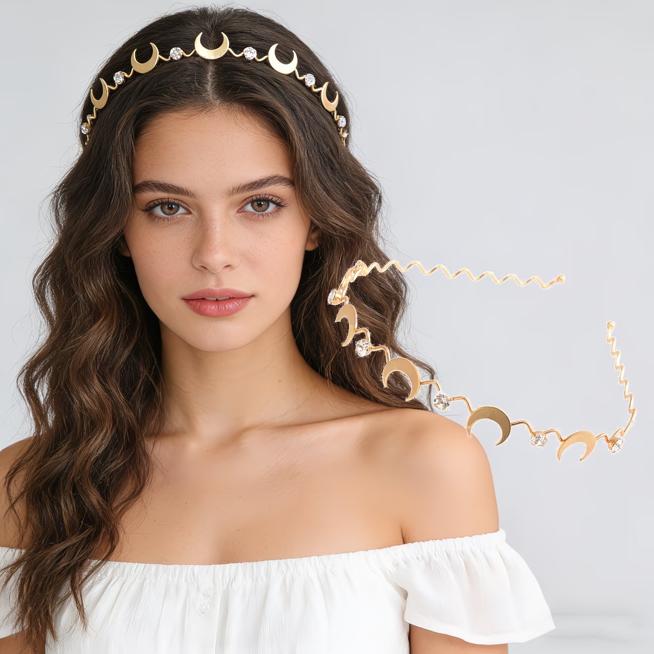 Gold-Tone Moon Rhinestone Headband